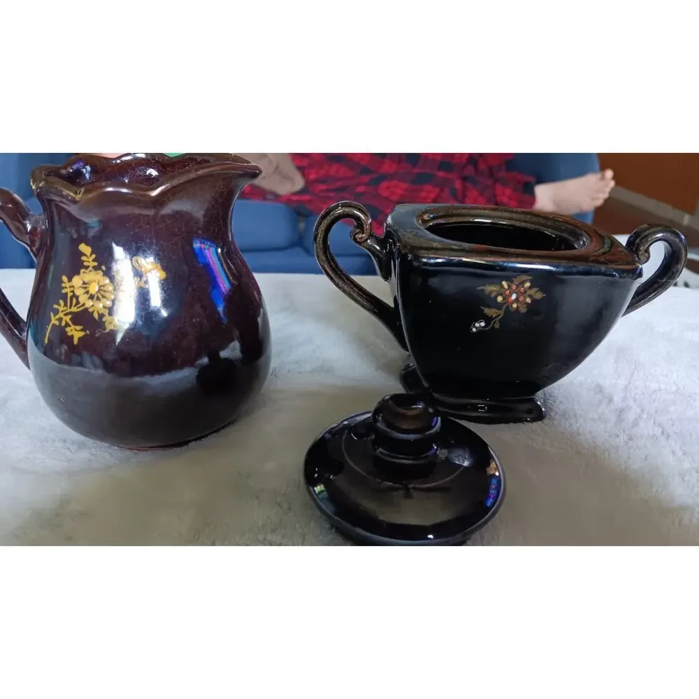 Antique Porcelain Moriage Creamer and Sugar Bowl Made in Japan